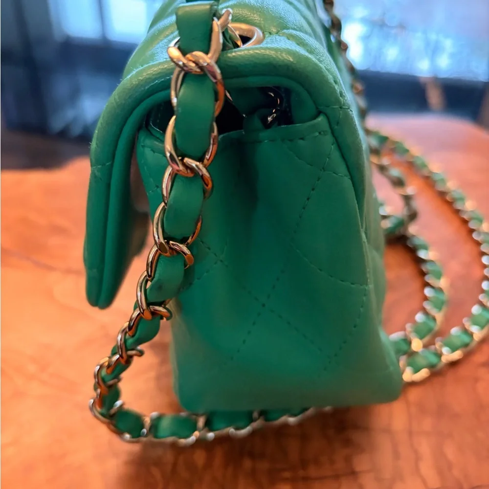 CHANEL 💯 Authentic Emerald Green Quilted Mini Flap Bag with Silver Hardware rare - Picture 15 of 16